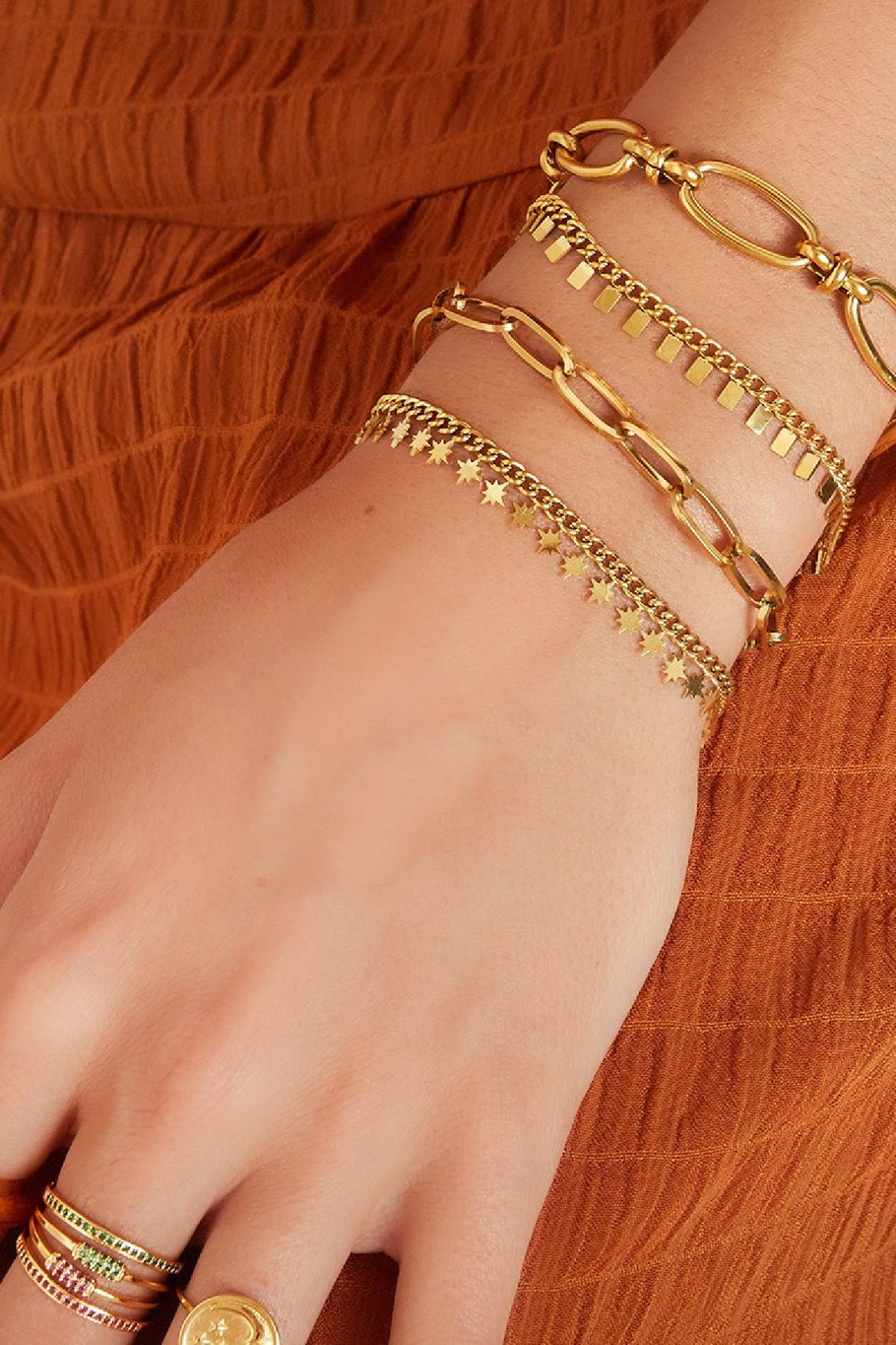 Bracciale Rettangoli in Acciaio Inossidabile Gold Stainless Steel Immagine2